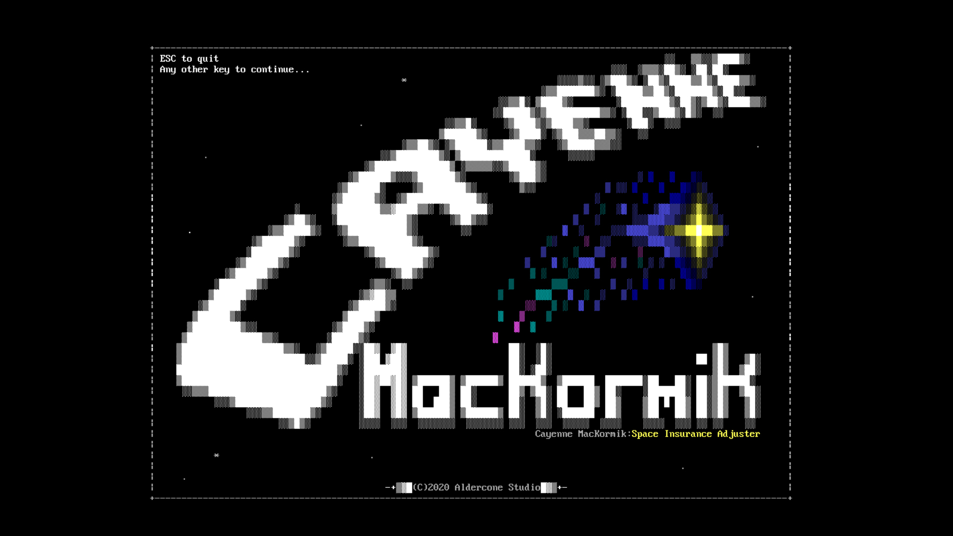 A screenshot of Cayenne MacKormik showing an ASCII style title screen.